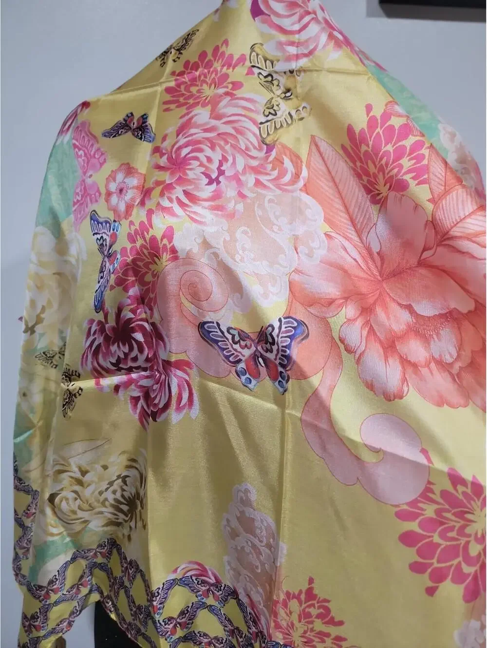 Johnny Was Charlie Print Silk Square Scarf With Tassels Silk Floral NEW #A